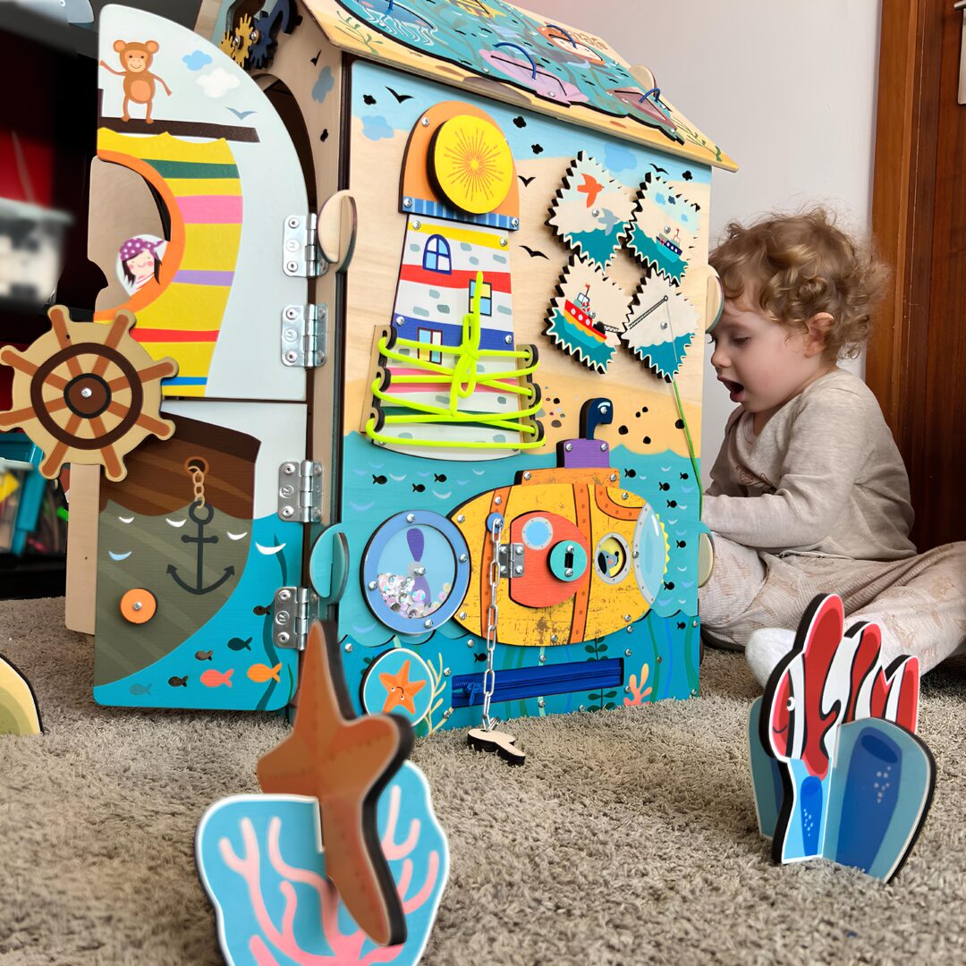 Wooden Busy House Pirate - hand-eye coordination development, speech development, learn while playing