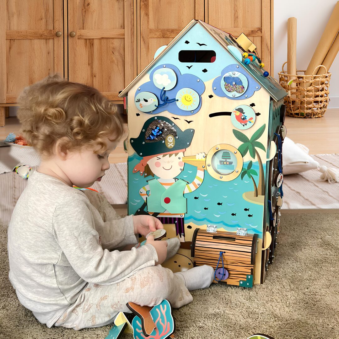 Wooden Busy House Pirate, logical thinking development, development of the imagination in kids